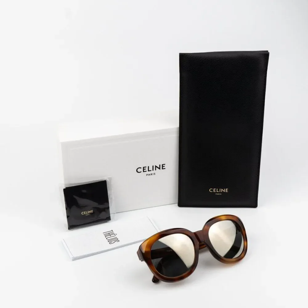 Celine Women Sunglasses Light Havana Smoke Mirror Oval CL40071I 56C BRAND NEW